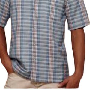 LINEN CUBAVERA Men's Arctic Copen Blue Plaid Casual Dress Shirt SZ XL Travel EUC